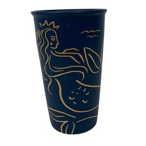 Starbucks Tumbler Siren Gold Outline Anniversary Collection‎ Navy Blue Cup 12 oz